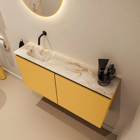 Mondiaz Ture DLux toiletmeubel 100cm ocher met wastafel frappe links zonder kraangat