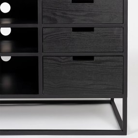 Japandi Tv-meubel Zwart Met Rotan - 150x38x55cm.