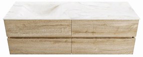 Mondiaz Vica DLux badmeubel 150cm washed oak 4 lades met wastafel ostra links zonder kraangat