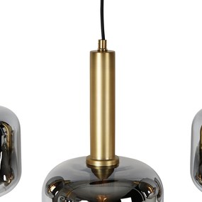Eettafel / Eetkamer Smart hanglamp zwart met goud en smoke glas ovaal 5-lichts incl. 5 Wifi G95 - Zuzanna E27 bol / globe / rond Binnenverlichting Lamp