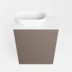 Mondiaz Fowy toiletmeubel 40cm smoke met witte waskom links en kraangat