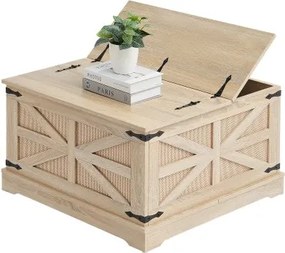 VEVOR Rattan Salontafel Rechthoekige Salontafel Gemaakt van PE Rattan Wicker met MDF Blad, 80 cm Moderne Boho Salontafel met Opbergruimte &amp; Retro Metalen Scharnieren, voor Woonkamer, Slaapkamer