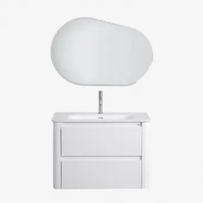 Badkamermeubelset In Hout Met Geïntegreerde Wastafel Egerton Wit & Ovaal Led En Anticondens 100x65 Cm Meunier & Chroom ↑20 - Sklum