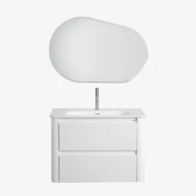 Badkamermeubelset In Hout Met Geïntegreerde Wastafel Egerton Wit & Ovaal Led En Anticondens 100x65 Cm Meunier & Chroom ↑20 - Sklum