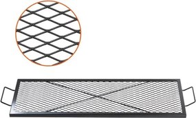 VEVOR 1110 x 380 x 25 mm X-Marks vuurkorf grillrooster, rechthoekig grillrooster, kampvuur BBQ grillrooster van staal met handvat, draagbaar kampeerkookgerei voor buitenfeesten, zwart