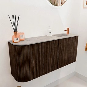 Mondiaz Joya DLux 90cm toiletmeubel ronding links walnut met wastafel faye rechts 1 kraangat glace