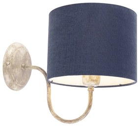 Stoffen Wandlamp cilinder kap 20 cm beige met blauw - Combi Classic Klassiek / Antiek E27 Binnenverlichting Lamp