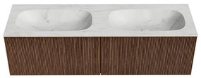 Mondiaz Kurve-dlux 150cm badmeubel walnut met 2 lades en wastafel stor small dubbel 2 kraangaten opalo