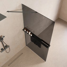 Saniclear Oblique inloopdouche 120cm met handdoekhouder en rookglas verouderd ijzer - gunmetal