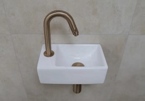 Mueller Rhea XXS fonteinsetje wit glans met gebogen verouderd messing kraan links