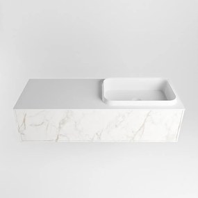 Mondiaz Erin 120cm badmeubel Carrara met 1 lade en witte wastafel rechts 1 kraangat