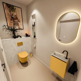 Mondiaz Ture DLux toiletmeubel 40cm ocher met wastafel ostra links met kraangat