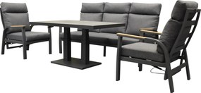 Kota stoel bank dining loungeset 4 delig verstelbare tafel antraciet