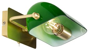 Klassieke notaris wandlamp messing met groen glas - Banker