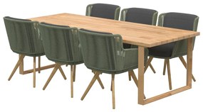 4 Seasons Outdoor Flores eetset groen met Spartan teak tafel 240 cm  Tuinset    houtkleur weerbestendig