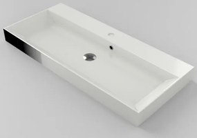 Fontana Kolo wastafelmeubel mat wit 100cm glans witte wastafel 2 kraangaten met ronde spiegel