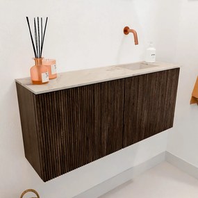 Mondiaz Joya DLux 90cm toiletmeubel walnut met wastafel faye rechts zonder kraangat frappe