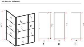 Sanigoods Icho douchecabine met rasters 120x80x200cm zwart mat