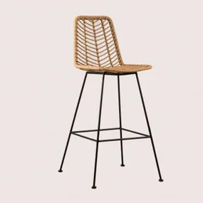 Set Van 2 Hoge Krukken In Synthetisch Rotan Natuurlijke Gouda Natuurlijk & ↑75 Cm & Zwart & Geen Kussen - Sklum