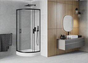 Mexen Rio halfronde douchecabine 70 x 70 cm, transparant, zwart + douchebak, wit - 863-070-070-70-00-4710