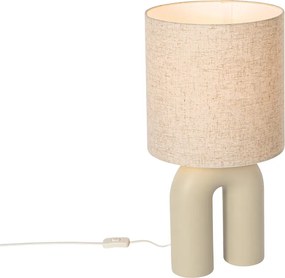 Scandinavische tafellamp beige met linnen kap beige - Lotti