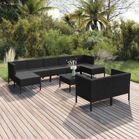 vidaXL 10-delige Loungeset met kussens poly rattan zwart