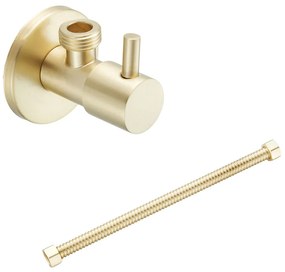 Saniclear Brass set van hoekstopkraan en aansluitslang geborsteld messing - mat goud