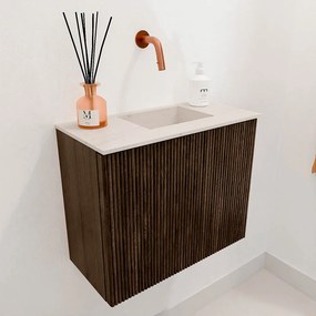 Mondiaz Joya DLux 50cm toiletmeubel walnut met wastafel faye rechts zonder kraangat meli