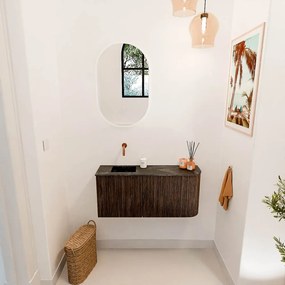 Mondiaz Joya DLux 90cm toiletmeubel ronding rechts walnut met wastafel faye links zonder kraangat lava