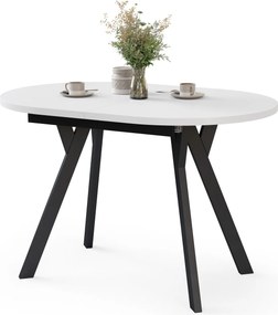 Mazzoni ALMO Wit mat / zwarte poten - OVALE UITSCHUIFTAFEL 120-220 cm VOOR 10-12 PERSONEN