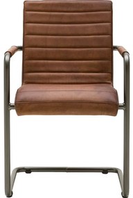 Goossens Eetkamerstoel Bryan cognac leer met armleuning, urban industrieel