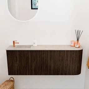 Mondiaz Joya DLux 110cm toiletmeubel ronding rechts walnut met wastafel faye links 1 kraangat opalo
