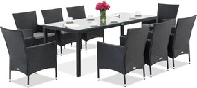 Milan/Grenada 8 technorattan tuinmeubelen met grote Garden Point tafel antraciet