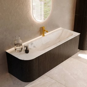 Mondiaz Kurve-dlux 135cm badmeubel ronding links shadow met 1 lade en deur en wastafel big medium kraangat rechts opalo
