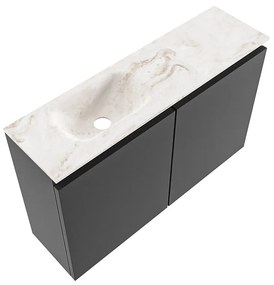 Mondiaz Ture DLux toiletmeubel 80cm dark grey met wastafel frappe links met kraangat