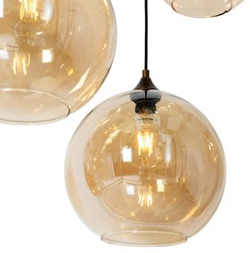 Eettafel / Eetkamer Smart hanglamp donkerbrons met amber glas ovaal 8-lichts incl. 8 Wifi G95 - Sandra E27 Binnenverlichting Lamp