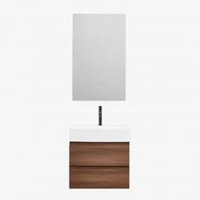 Badkamermeubelset Van Hout En Essenhoutfineer Met Geïntegreerde Wastafel Ona Donker Hout & Rectangular Led And Antifog 60x90 Cm Kirvex & - Sklum
