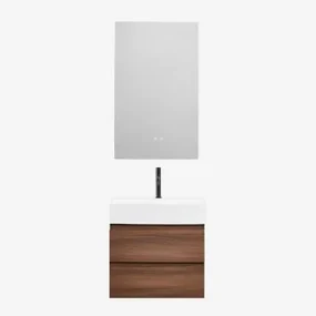Badkamermeubelset Van Hout En Essenhoutfineer Met Geïntegreerde Wastafel Ona Donker Hout & Rectangular Led And Antifog 60x90 Cm Kirvex & - Sklum