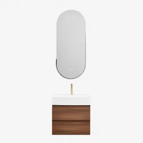 Badkamermeubelset Van Hout En Essenhoutfineer Met Geïntegreerde Wastafel Ona Donker Hout & Oval Led And Antifog Black 45x105 Cm Vacson & - Sklum
