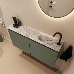 Mondiaz Ture DLux toiletmeubel 100cm army met wastafel glace rechts met kraangat