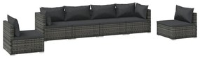 vidaXL 6-delige Loungeset met kussens poly rattan grijs