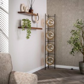 Bronze Vloerlamp Met Rond Beige Glas