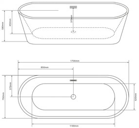 Badstuber Reno vrijstaand bad 170x75x58cm zwart/wit