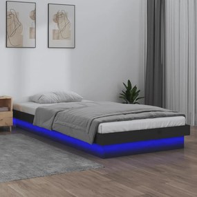 vidaXL Bedframe LED massief hout grijs 90x190 cm 3FT Single