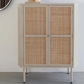 Beige Wandkast Met Rotan Deuren - 80x38x100cm.