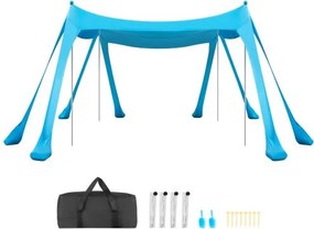 VEVOR strandtent met zonbescherming (UPF 50+) 3 x 3 x 2 m, strandtent met zandzakken, steunpalen, zandschepjes en draagtas, draagbare zonnescherm voor gezinsuitjes, kamperen, vissen, blauw