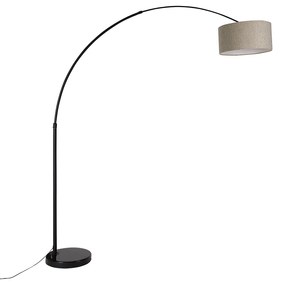 Moderne booglamp zwart met boucle kap taupe 50 cm - XXL Modern E27 rond Binnenverlichting Steen / Beton Lamp