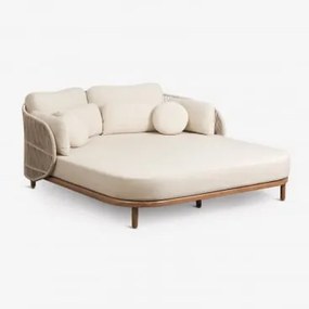 Dubbele Ligstoel Met Kussens Van Acaciahout En Gevlochten Touw Capri Beige – Crème - Sklum