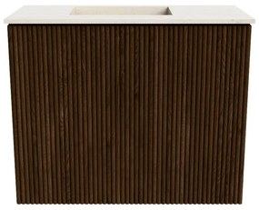 Mondiaz Joya DLux 50cm toiletmeubel walnut met wastafel faye links zonder kraangat meli
