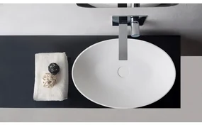 Ideavit Solidthin opbouw wastafel 60x40x14.5cm ovaal 0 kraangaten 1 wasbak Solid surface wit 284773